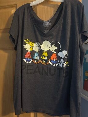 Peanuts Charcoal Graphic Tee with Yellow, Red, Blue, Orange, White Accents